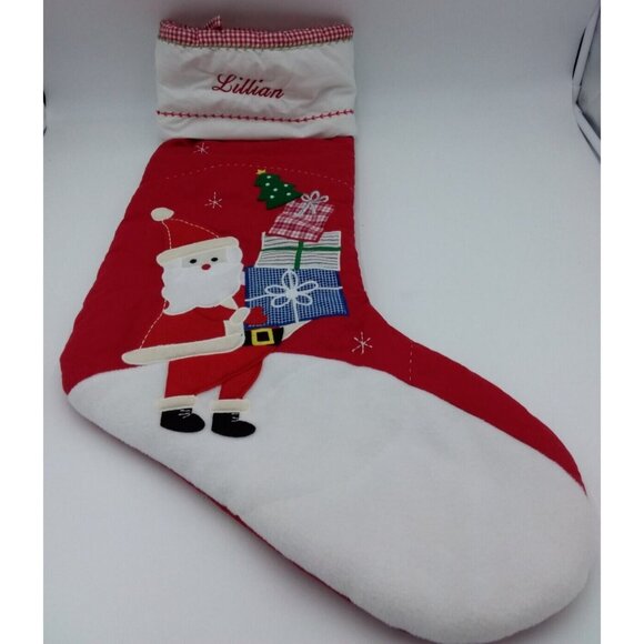 Pottery Barn Kids Lillian Jumbo Stocking Santa Gifts Holiday Xmas Quilted 31.5" - Picture 1 of 12